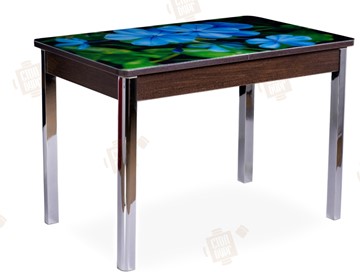 Кухонный раскладной стол Айсберг-01 СТФ, венге/фотопечать фиалка/ноги хром квадратные в Армавире