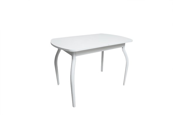 Кухонный раздвижной стол ПГ-01СТ белое/белое/крашенные фигурные в Армавире - изображение