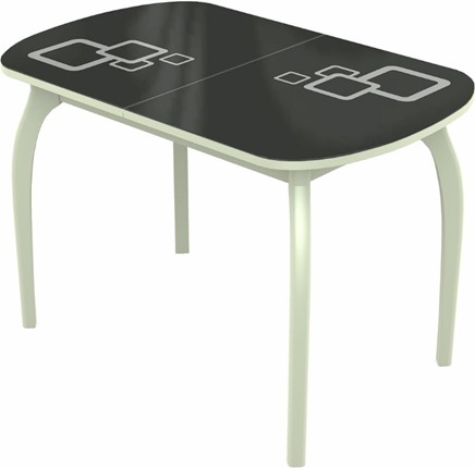 Раздвижной стол Ривьера мини дерево №1, Рисунок квадро (стекло черное/белый/белый) в Краснодаре - изображение
