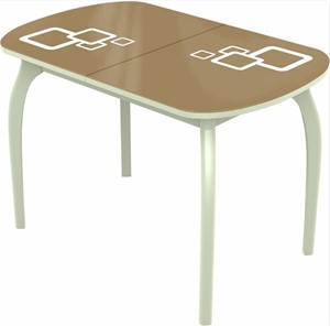 Кухонный раздвижной стол Ривьера мини дерево №1, Рисунок квадро (стекло капучино/белый/белый) в Сочи