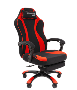 Кресло игровое CHAIRMAN GAME 35 с выдвижной подставкой для ног Ткань  черная / Ткань красная в Краснодаре