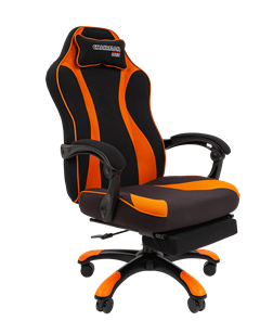 Кресло игровое CHAIRMAN GAME 35 с выдвижной подставкой для ног Ткань черная / Ткань оранжевая в Краснодаре