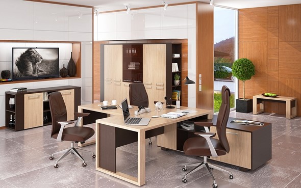Кабинет руководителя ALTO с брифинг-приставкой, с низким и высокими шкафами в Краснодаре - изображение