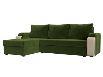 Угловой раскладной диван Николь лайт, Зеленый/Бежевый (микровельвет/экокожа) в Армавире