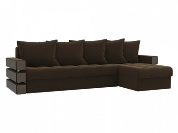 Угловой диван с оттоманкой Венеция, Коричневый (микровельвет) в Краснодаре