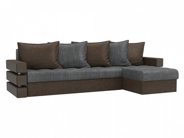 Угловой диван с оттоманкой Венеция, Серый/Коричневый (рогожка) в Краснодаре