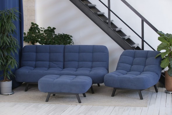 Комплект мебели Абри цвет синий диван+ кресло +пуф пора металл в Краснодаре - изображение