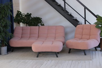 Комплект мебели Brendoss Абри розовый кресло + диван + пуф опора металл в Сочи