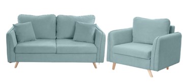 Комплект мебели Бертон голубой диван+ кресло в Краснодаре