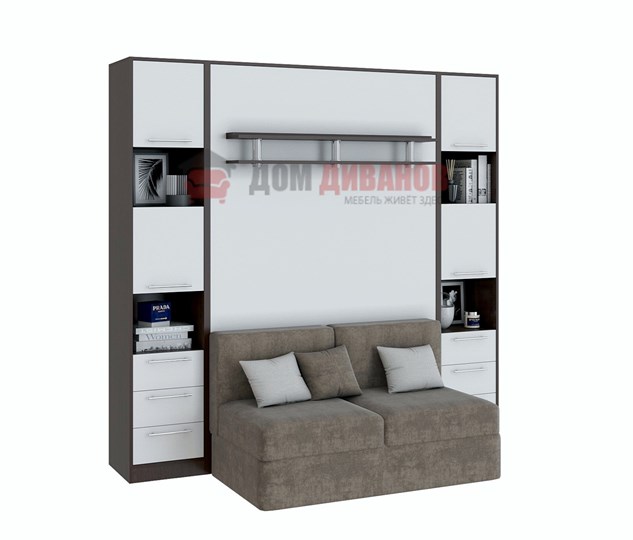 Кровать-шкаф с диваном Бела 1, с полкой ножкой, 1200х2000, венге/белый в Краснодаре - изображение 1
