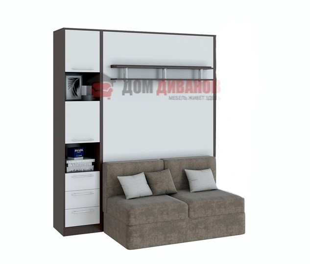 Кровать-шкаф с диваном Бела 1, с полкой ножкой с 1 пеналом, 1600х2000, венге/белый в Армавире - изображение 1