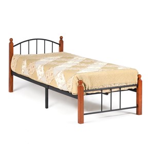 Кровать 1-спальная AT-915 дерево гевея/металл, 90*200 см (Single bed), красный дуб/черный в Сочи