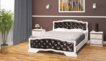 Полутороспальная кровать Карина-10 (Дуб Молочный, темная обивка) 140х200 в Краснодаре