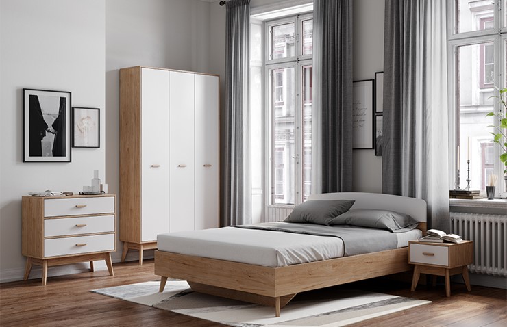 Модульная спальня Калгари Дуб натуральный светлый/Белый матовый в Краснодаре - изображение