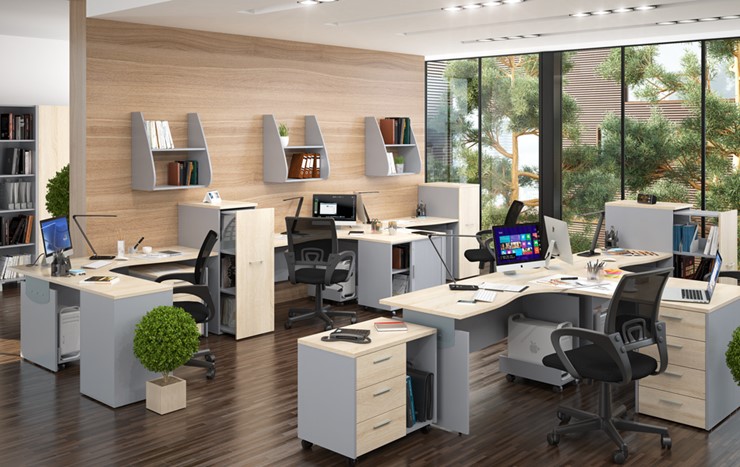 Офисный набор мебели OFFIX-NEW для 4 сотрудников с двумя шкафами в Сочи - изображение 1