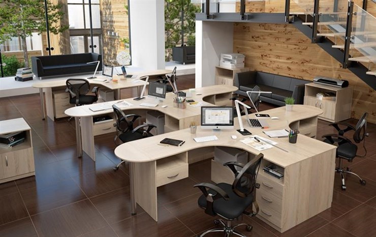 Офисный набор мебели SIMPLE с эргономичными столами и тумбами в Сочи - изображение