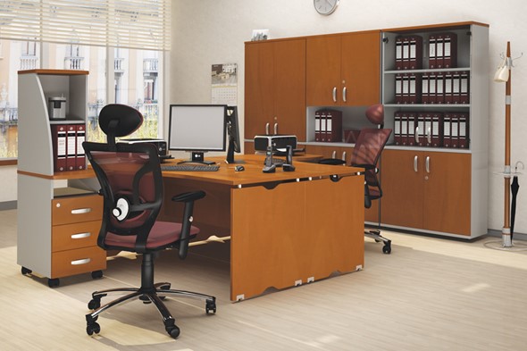 Офисный комплект мебели Милан для 2 сотрудников с тумбочками и большим шкафом в Сочи - изображение