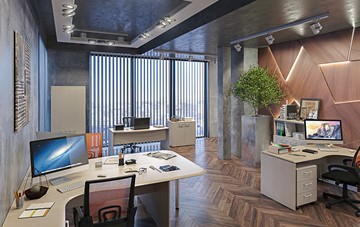 Офисный комплект мебели Wave 3, 3 рабочих места и шкафы в Краснодаре