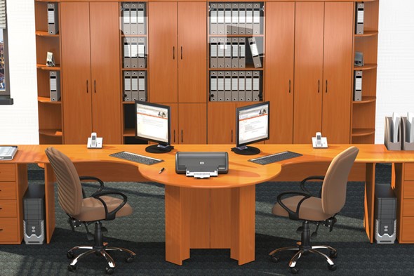 Комплект офисной мебели Классик для двух сотрудников с большим шкафом в Сочи - изображение