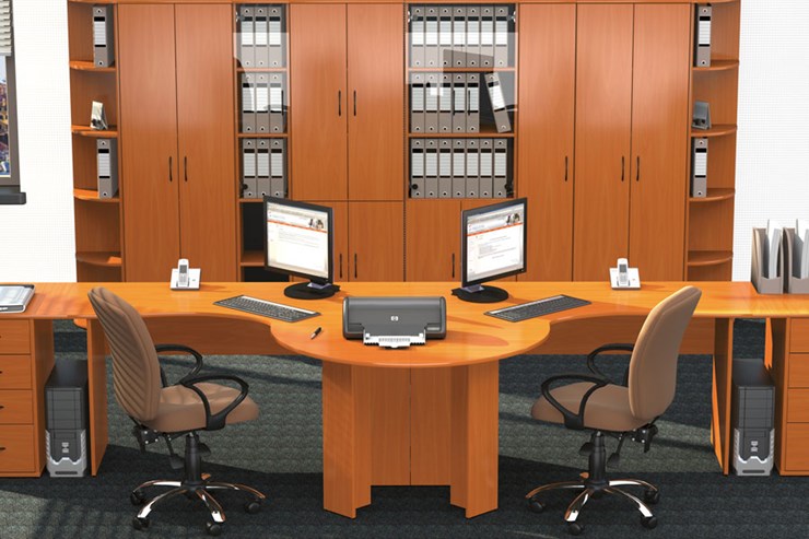 Комплект офисной мебели Классик для двух сотрудников с большим шкафом в Сочи - изображение