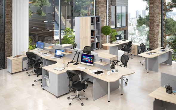 Офисный набор мебели OFFIX-NEW для 4 сотрудников с двумя шкафами в Сочи - изображение