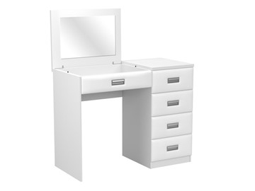 Столик косметический Como/Veda, с зеркалом, 4 ящика, правый, ЛДСП белый/экокожа белая в Сочи