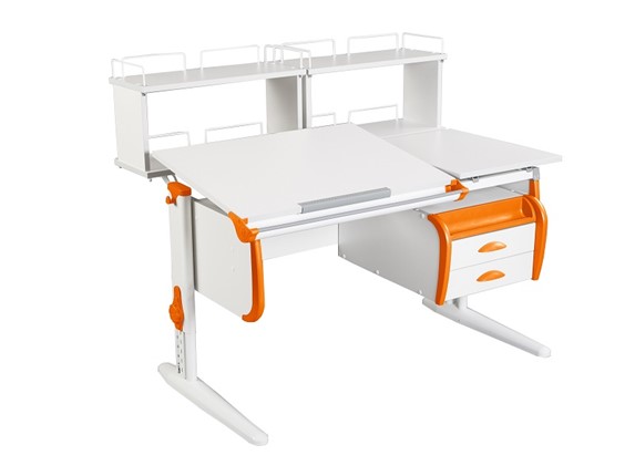Детский стол-трансформер 1/75-40 (СУТ.25) + Polka_zz 1/600 (2 шт.) + Tumba 3  белый/белый/Оранжевый в Краснодаре - изображение