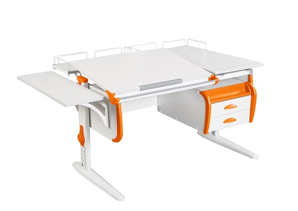 Детский стол-трансформер 1/75-40 (СУТ.25) + Polka_b 1/550 + Polka_z 1/600 (2 шт.) + Tumba 3 белый/белый/Оранжевый в Сочи - изображение
