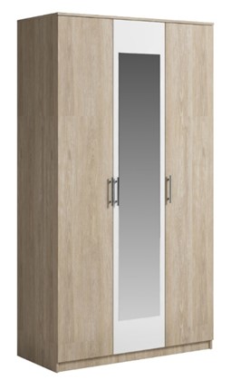 Шкаф 3 двери Светлана, с зеркалом, белый/дуб сонома в Новороссийске - изображение