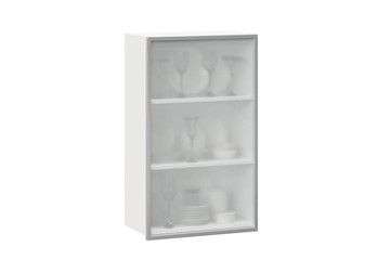 Шкаф кухонный высокий 600, Шервуд, со стеклом правый, ЛД 281.452.000.127, белый/серый в Краснодаре