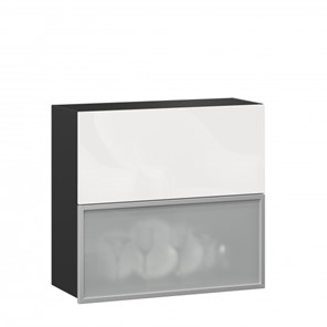 Навесной шкаф 800 горизонтальный, Шервуд, ЛД 281.981.000.088, со стеклом, черный/белый глянец в Сочи