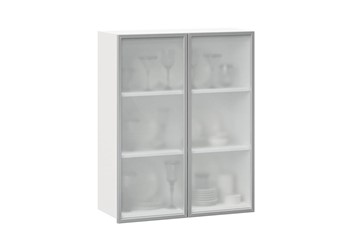 Кухонный высокий шкаф 800, Шервуд, со стеклом ЛД 281.461.000.129, белый/серый в Сочи