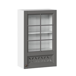 Кухонный навесной шкаф Амели-3 600 высокий со стеклом ЛД 299.450.000.046, Белый/Оникс серый в Краснодаре