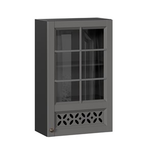 Настенный шкаф Амели-3 600 высокий со стеклом ЛД 299.450.000.048, Черный/Оникс серый в Краснодаре