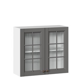 Навесной кухонный шкаф Амели-3 800 со стеклом ЛД 299.360.000.034, Белый/Оникс серый в Краснодаре