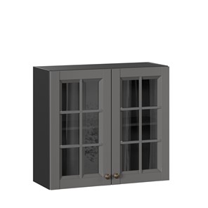 Шкаф настенный Амели-3 800 со стеклом ЛД 299.360.000.036, Черный/Оникс серый в Краснодаре