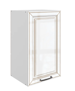 Навесной кухонный шкаф Атланта L400 Н720 (1 дв. гл.) эмаль (белый/белый глянец патина золото) в Краснодаре