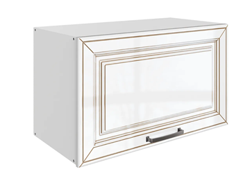 Кухонный навесной шкаф Атланта L600 Н360 (1 дв. гл.) эмаль (белый/белый глянец патина золото) в Армавире
