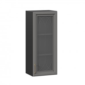 Кухонный навесной шкаф Джелатто 400 высокий со стеклом ЛД 241.420.000.152, Черный/Оникс серый в Краснодаре