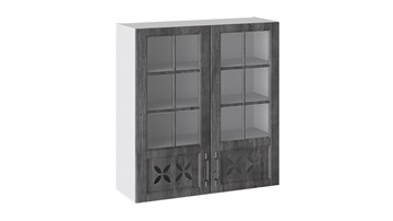 Шкаф на кухню Прованс (Белый глянец/Санторини темный) cо стеклом В_96-90_2ДРДс в Краснодаре