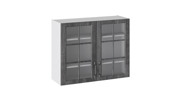 Кухонный шкаф Прованс (Белый глянец/Санторини темный) со стеклом В_72-90_2ДРс в Сочи