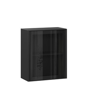 Шкаф настенный со стеклом 600 Индиго ЛД 298.350.000.063, Чёрный/Чёрный в Сочи