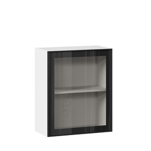 Кухонный шкаф со стеклом 600 Индиго ЛД 298.350.000.105, Белый/Чёрный в Краснодаре