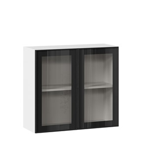 Шкаф кухонный со стеклом 800 Индиго ЛД 298.360.000.023, Белый/Чёрный в Краснодаре