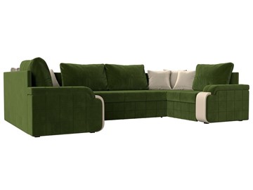 П-образный диван Николь, Зеленый/Бежевый/Бежевый (микровельвет/экокожа) в Сочи