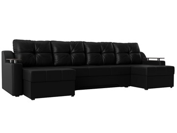 Большой П-образный диван Сенатор, Черный (Экокожа) боннель в Сочи