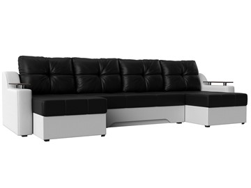 Большой П-образный диван Сенатор, Черный/Белый (Экокожа) боннель в Сочи