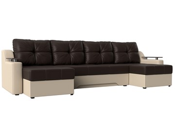 Большой П-образный диван Сенатор, Коричневый/Бежевый (Экокожа) боннель в Сочи