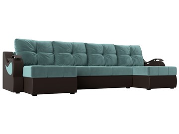 П-образный диван Меркурий П, Бирюзовый\Коричневый (Велюр\Экокожа) в Сочи