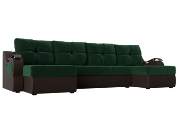 П-образный диван Меркурий П, Зеленый\Коричневый (Велюр\Экокожа) в Краснодаре